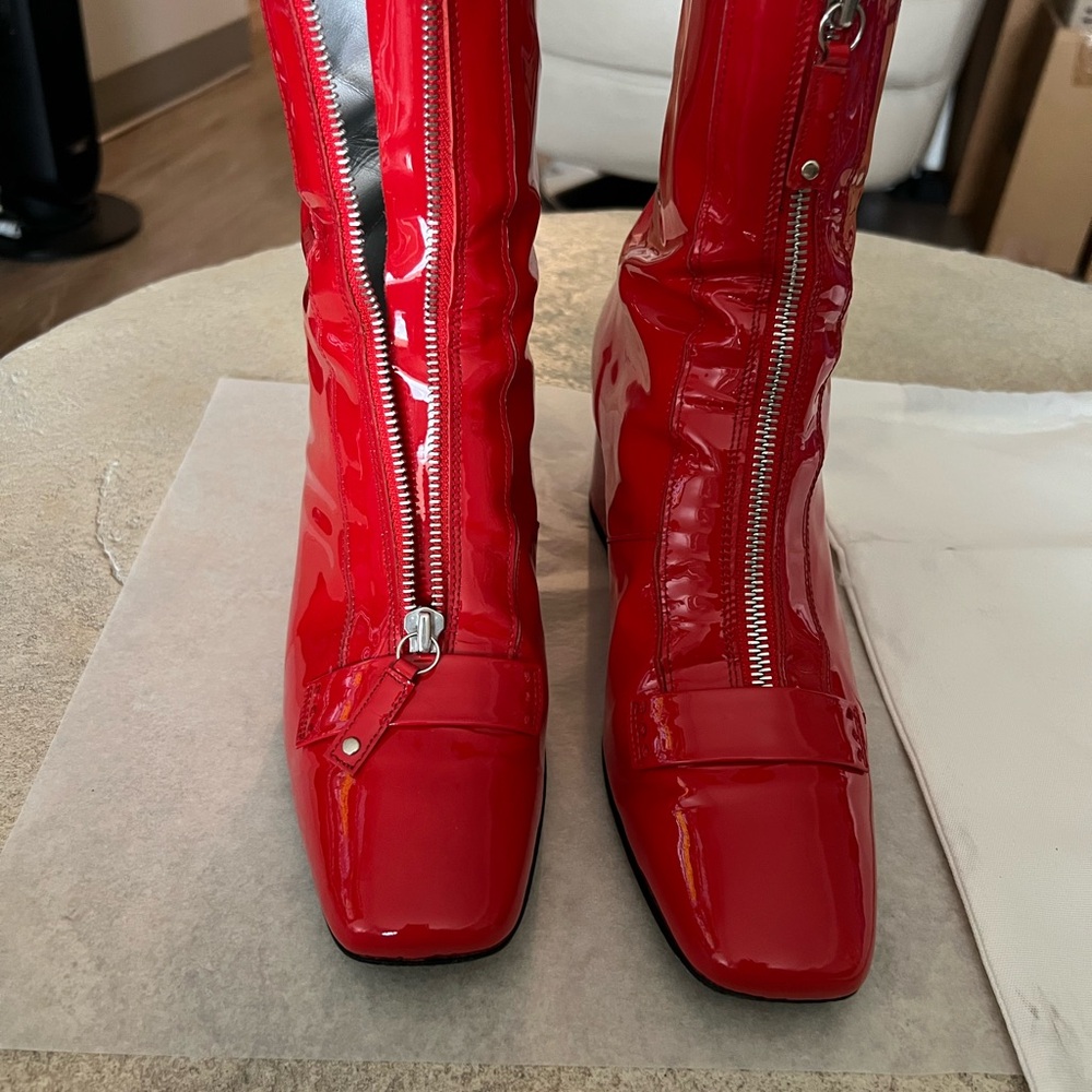 Red Patent Leather Zippered Heeled Ankle Boots Size 40/9